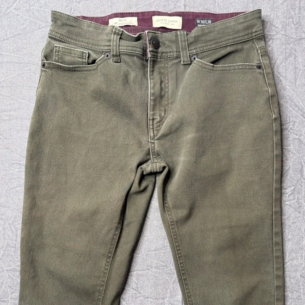 Scott James Pants Mens 30x30 Slim Fit Olive Green Stretch Chino Trousers